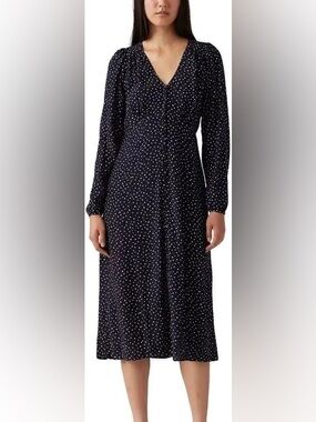 Levi's Navy Blue Long Sleeve Polka Dot Maxi Dress